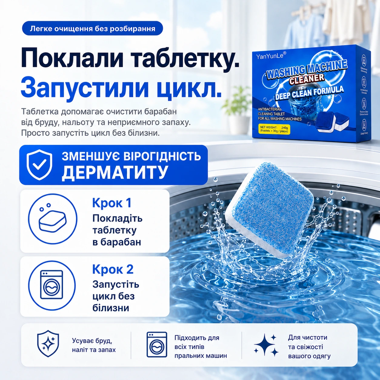 Таблетки для очищення пральної машини