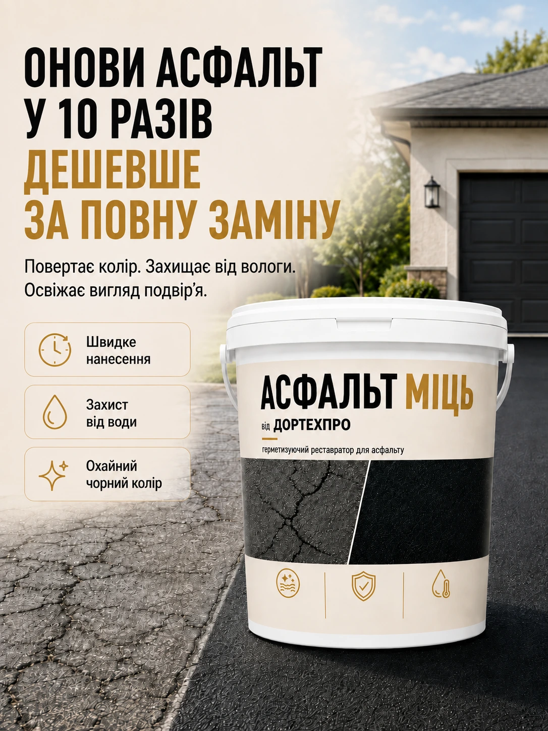 Асфальт до та після нанесення АСФАЛЬТМІЦЬ